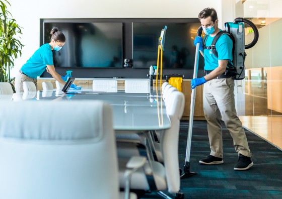 Janitorial Service team in Dallas cleaning a commercial office space